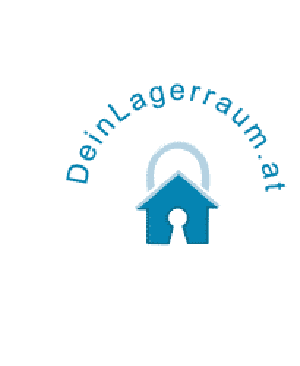 Logo deinlagerraum.at blaue Schrift um schließt blaues Haus